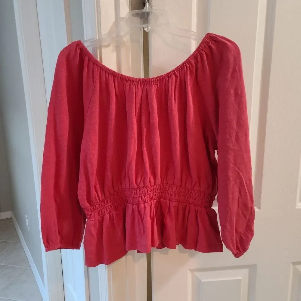 Marine Layer Cotton Off Shoulder Smocked Waist Top Size Large NEW